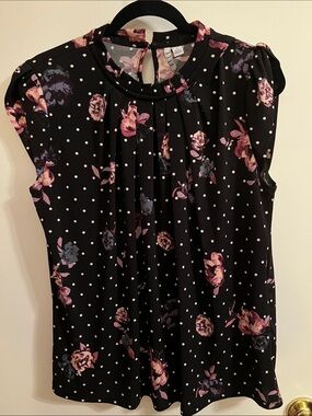 Elle Black Floral & Polka Dot Sleeveless Blouse